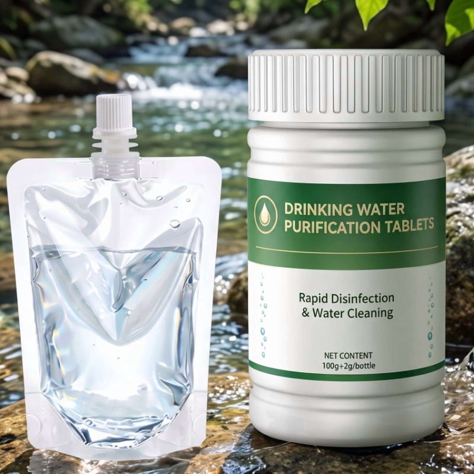 100g Water Purification Tablets, Portable Water Disinfectant Tablets for Outdoor Camping, Hiking, Emergency Survival Water Treatment