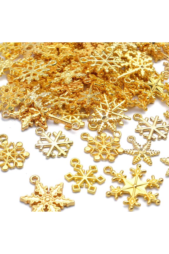 100g (about 80pcs - 90pcs) Mixed Alloy Snowflake Pendant Craft Supplies Jewelry Findings for DIY Necklace Bracelet Jewelry Making, Gold