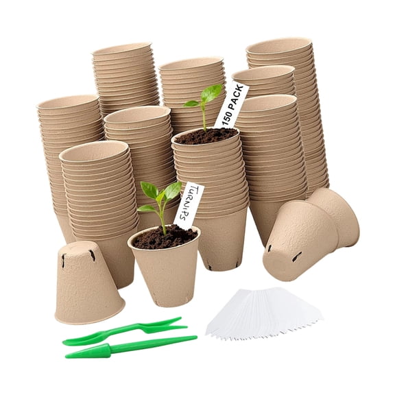 100lots Biodegradables Paper Pulps Peat Pots With Writing Label for Vegetables Flowers Seedling Tray Planting Tool