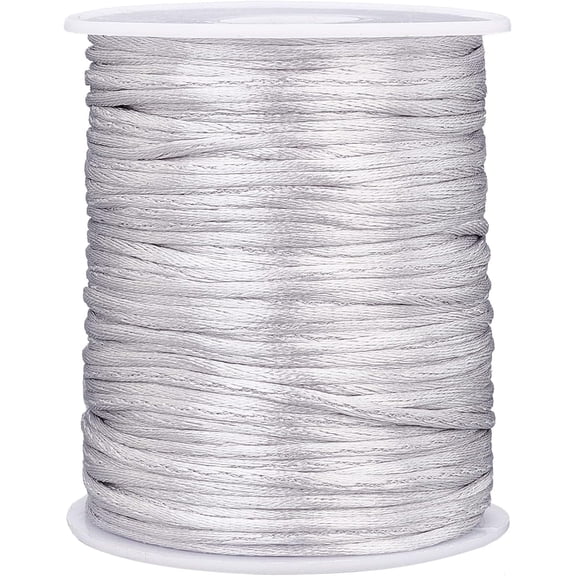 100m/106 Yards Rattail Satin Cord 2mm Silver Silk Crafts Cords Christmas Beading String for Necklace Macrame Friendship Bracelet Chinese Knot Dream Catchers Braid Hair