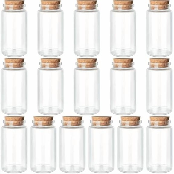 100ml /3.4 oz. 16pcs Small Glass Bottles with Cork Lids, Decorative Bottles, Small Jars Vials, Magic Spell Jars, Potion Bottles, Message in a Bottle, Cut Jar for Wedding Decoration Party Favors