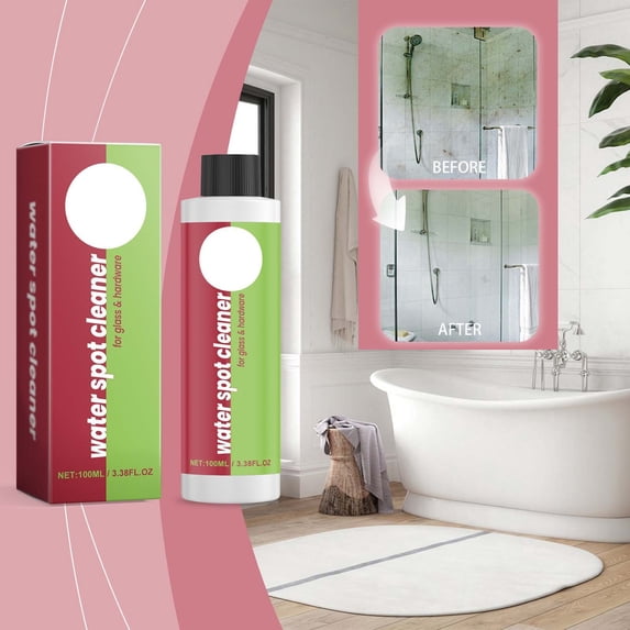 100ml Bathroom Water Stain Remover, Powerful Glass Tile Cleaner Spray, Mild Formula Shower Door Bathtub Cleaner for Sink Faucet