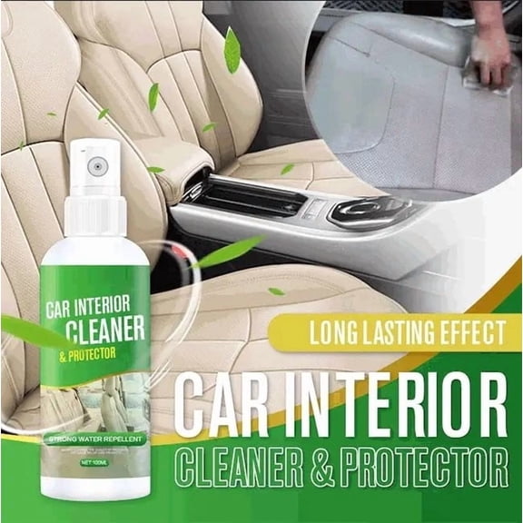 100ml Car Interior Cleaner Protector, High Efficiency Stain Remover with UV Protection, Gentle Non Scratch Maintenance Spray for Leather Plastic Fabric Carpet Dashboard Sofa Chrome Rubber Vinyl Home