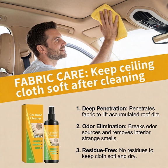 100ml Car Roof Cleaner Spray, Protectant, Quick-Dry Fabric Stain Remover, Mild Formula Eliminates Marks Stains And Odors for Auto Interior Ceiling Maintenance