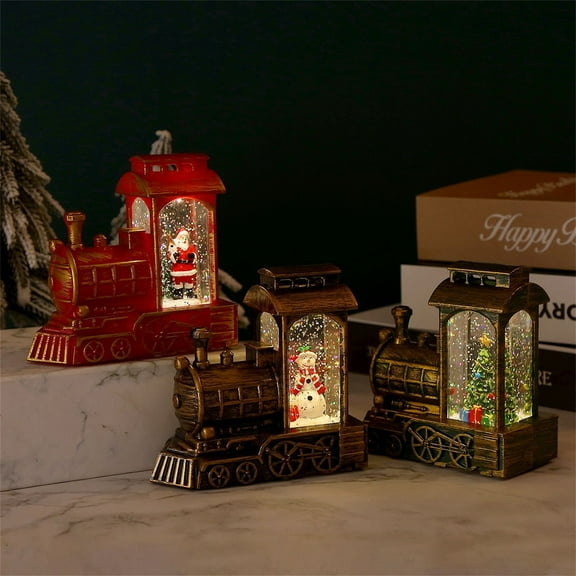 100ml Christmas Water-Filled Train Decor - Santa-Themed Wind Lantern & Night Light, Desktop Ornament for Home, Festive Glow Enhances Holiday Vibe, Durable Material, 4.72in/12cm, B