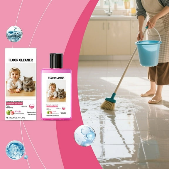 100ml Concentrated Floor Cleaner,Powerful Stain Removal Fresh Cleaning Solution,Multi-Surface Safe Floor Cleaner for Hardwood Tile Laminate Concrete and Home,Easy Mix and Mop Application-pink
