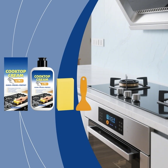 100ml Cooktop Cleaning Cream Kit, 3-in-1 Stove Cleaner with Sponge & Scraper