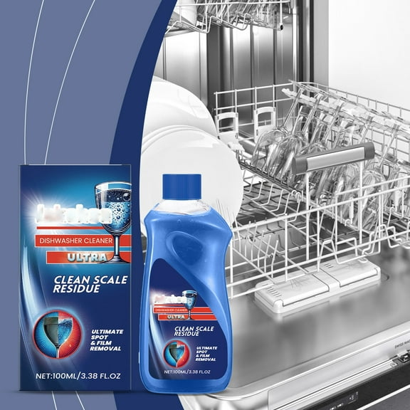 100ml Dishwasher Deep Cleaner - Grease Cutting Detergent Tablets + Limescale Remover Solution, Fast-Acting Machine Maintenance Formula, Stainless Steel Tub Sanitizer, Hard Water Deposit Dissolver