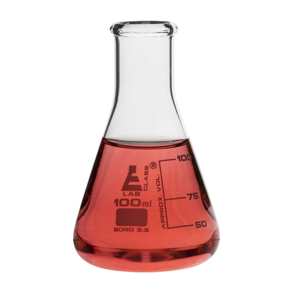 Erlenmeyer Flask, 100mL - Borosilicate Glass - Narrow Neck Flasks, Conical Flasks, Glass Flasks - Eisco Labs