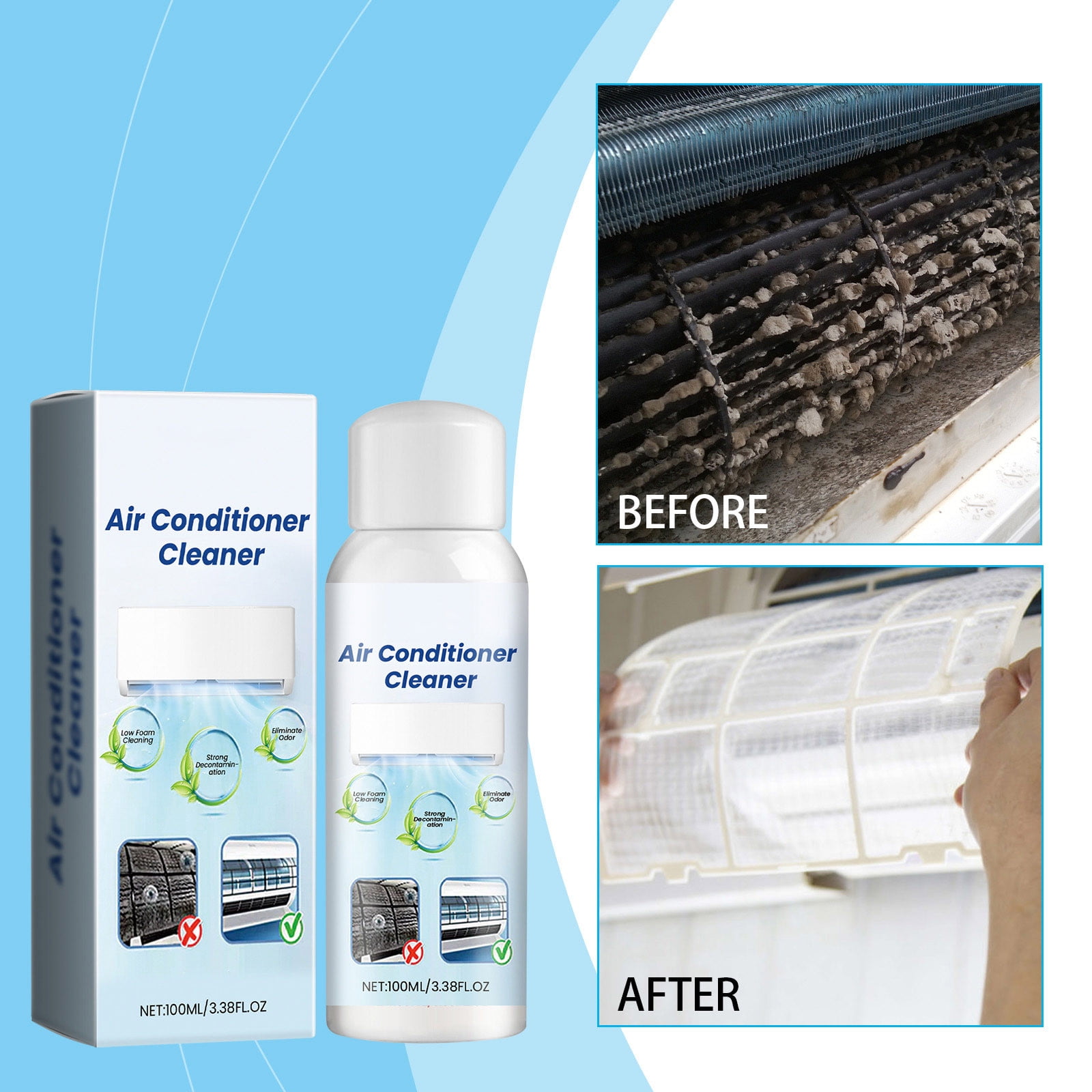 100ml Foaming Coil Cleaner for AC Unit, Heating, Refrigerator, Air Conditioner No Rinse Coil