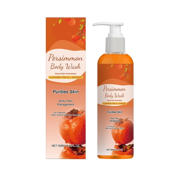 100ml Persimmon Body Wash for Body Odor Control Natural Deodorant Soap for Eliminating Odor Underarms, Intimate Inner Thigh, Bikini Area, Smelly Feet Purifying Deodorizing Shower Gel, Kids Safe
