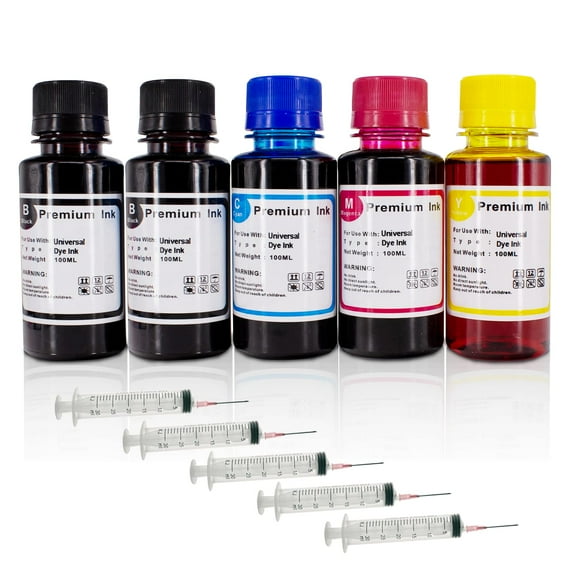 100ml Refill Ink Kit compatile for Canon Ink PG240XL CL241XL PG275XL CL276XL PG260XL CL261XL PG245XL CL246XL PG243 CL244 5 Bottles with Syringes (2 Black 1 Cyan 1 Magenta 1 Yellow)