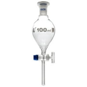100ml Separating Funnel, Squibb, with Interchangeable Plastic Stopper, Socket Size 19/26, Glass Stopcock - Borosilicate Glass - Eisco Labs