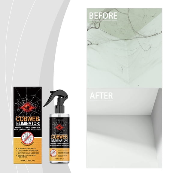 100ml Spider Web Remover Spray Ceiling Corner Dust Cobweb Cleaner Household Wall Safe No Residue Quick Cleaning Solution for Home Office Garage Easy Reach Surface Care Spray