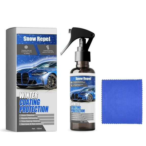 100ml Winter Car Windshield Snow Melting Coating Spray with Towel, Fast-Acting Defrosting Agent – Anti-Ice Spray for Quick Snow & Frost Removal on Vehicle Windshields, 2.75*6.88in, Blue