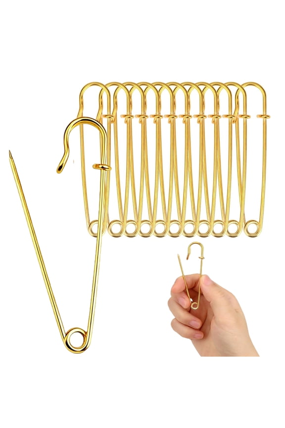 100mm Extra Large Gold Safety Pins (10 Pcs), Topboutique Heavy Duty Steel Metal Pins Jumbo Sewing and Fastening Pins for Crafts, Leather, Rugs, Clothes, Skirts and Knitted Fabric