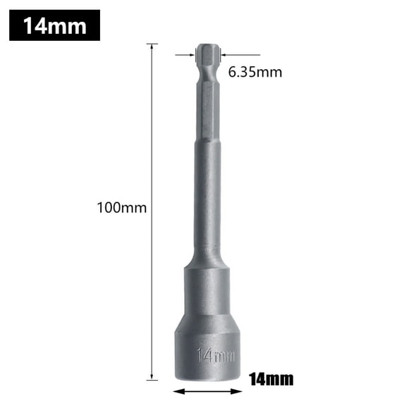 100mm Long 14mm Hexagon Nut Driver Drill Bit Socket Wrench Extension Sleeve