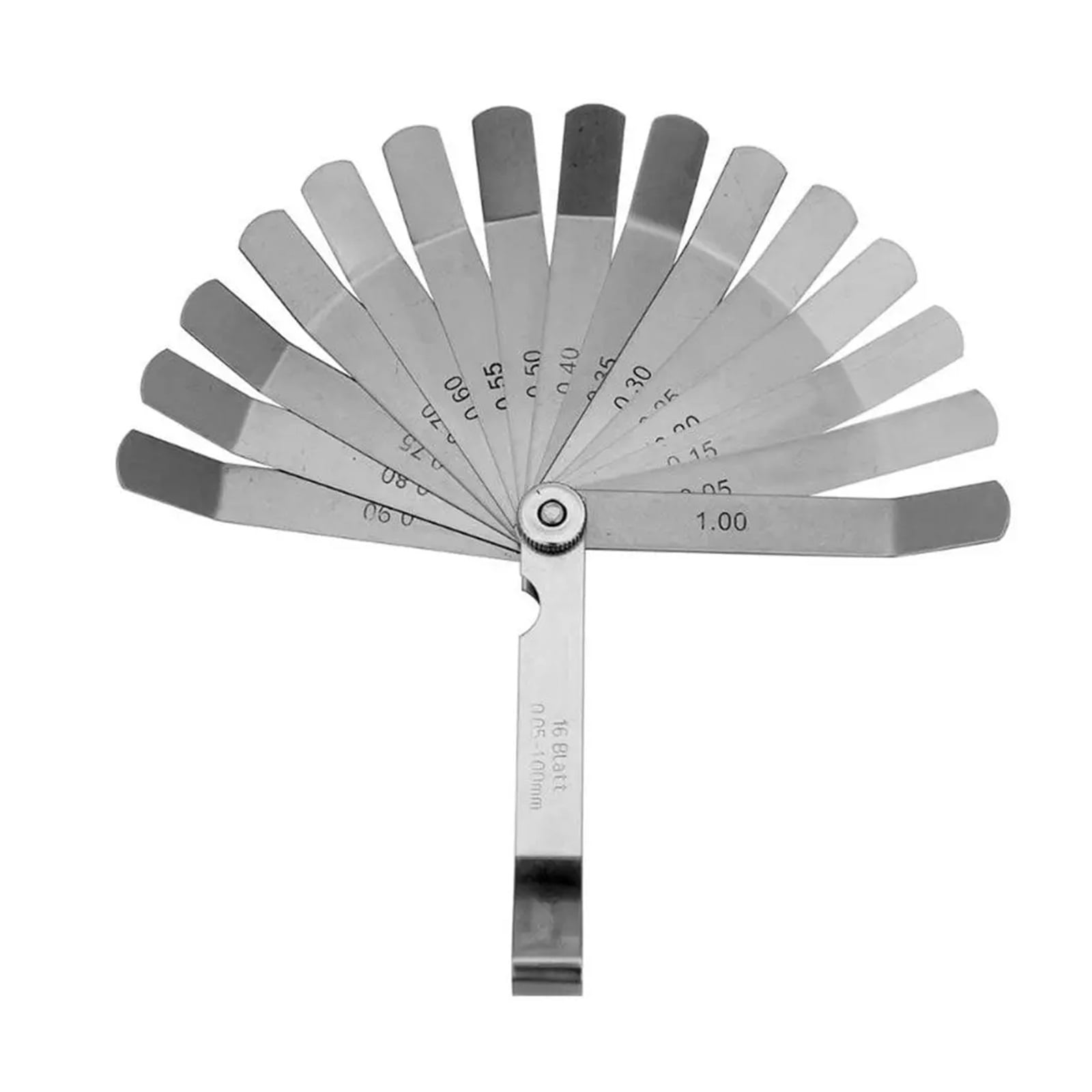 100mm Metric 0.05- 1.0mm Valve Offset Feeler Gauge 16 Blades Stainless Steel Feeler Gauge for Gap Valve Tappets ,Easy Identification