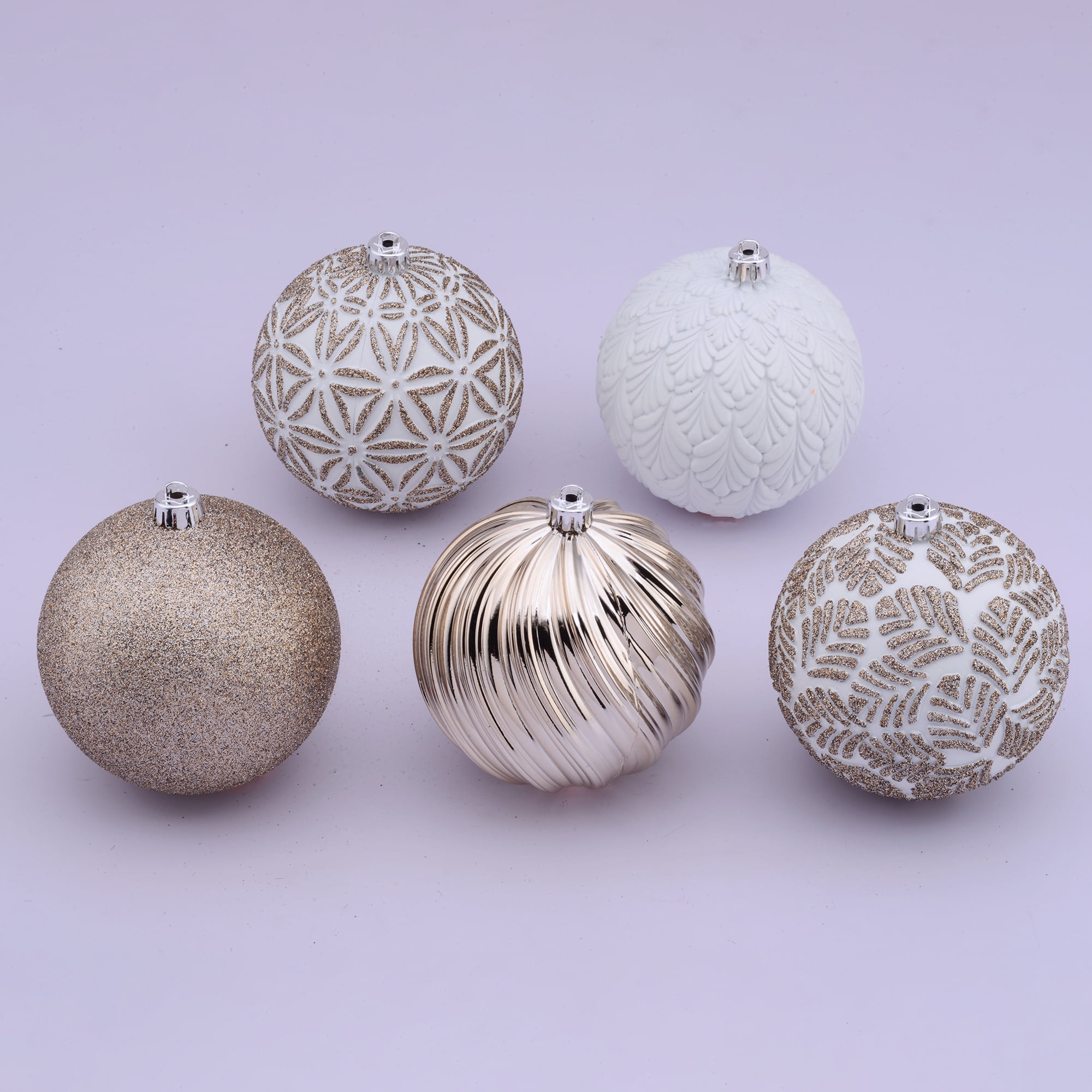Champagne and White 100mm Shatterproof Christmas Ornaments, 9 Count, by Holiday Time