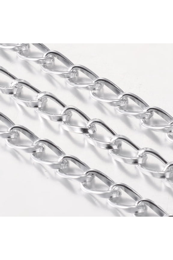 100ms Silver color Aluminum Twisted Chains Curb Chains Unwelded Link: 5mm wide 9mm long 1.5mm thick