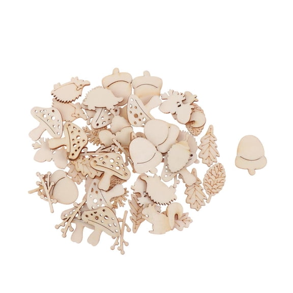 100pack Mixed Leaf Squirrel Shape Blank Wood Cutout Veneers for Party Decor