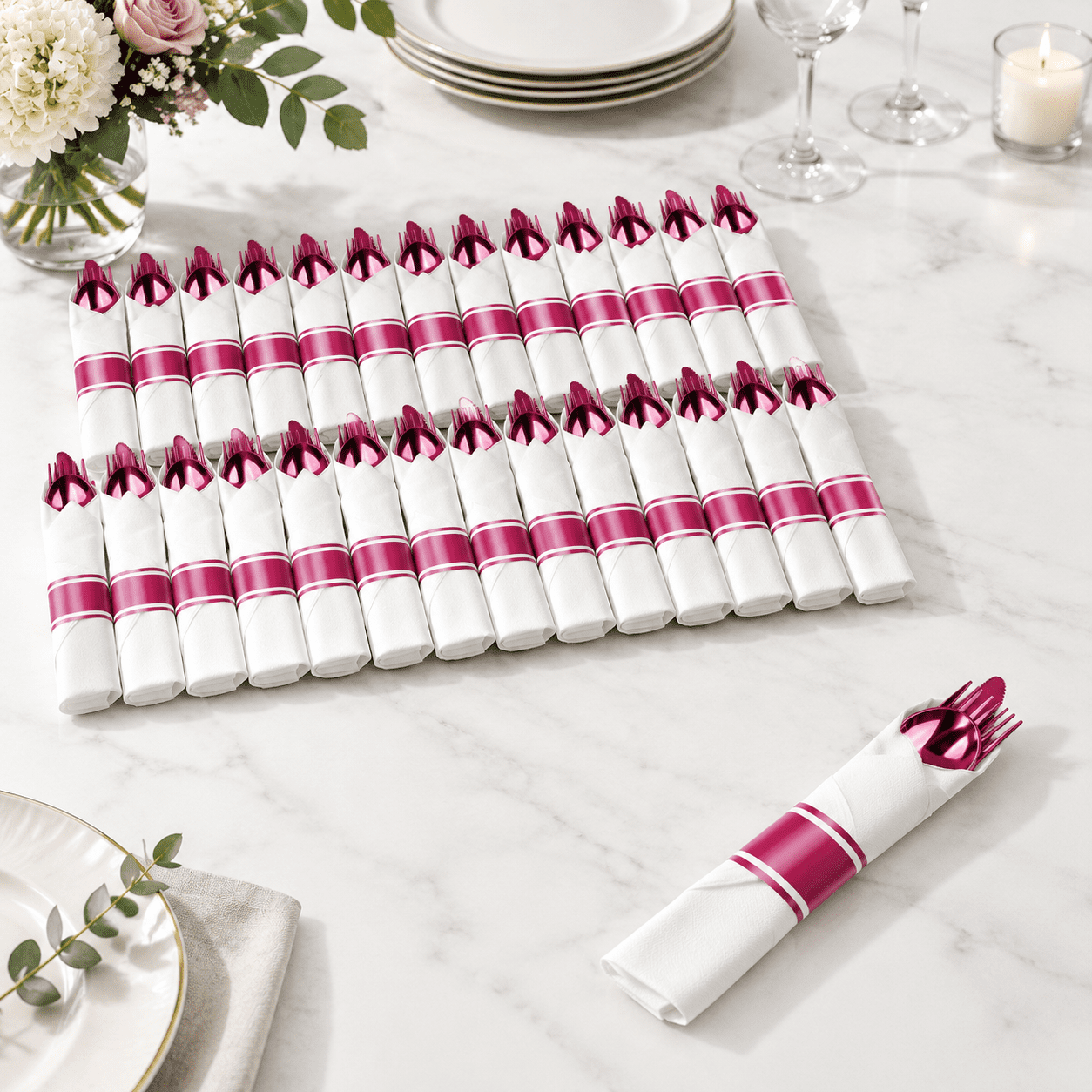 100pack Pre Rolled Hot Pink Plasticware Wrapped Cutlery - Walmart.com