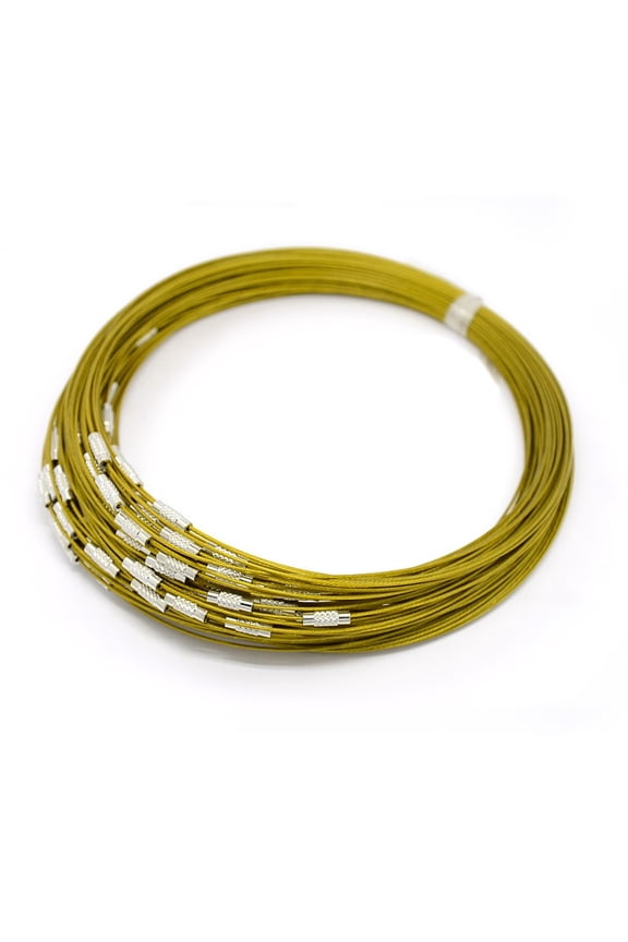 100pc 201 Stainless Steel Wire Necklace Cord Nice for DIY Jewelry Making with Brass Screw Clasp Gold 17.5 inch 1mm clasp: 12x4mm
