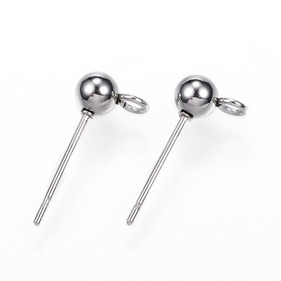 100pc 304 Stainless Steel Ball Stud Earring Findings with Loop Stainless Steel Color 15x7x4mm Hole: 1.7mm Pin: 0.8mm