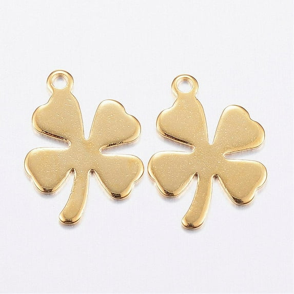 100pc 304 Stainless Steel Charms Clover Real 24k Gold Plated 13.5x10x0.8mm Hole: 1mm