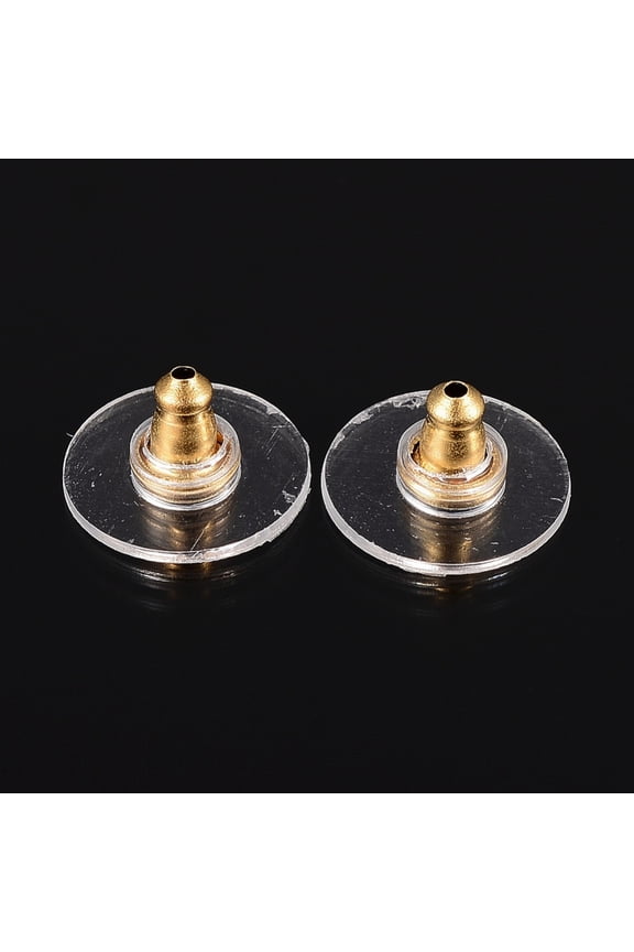 100pc 304 Stainless Steel Ear Nuts Bullet Clutch Earring Backs with Pad for Droopy Ears with Plastic Real 18K Gold Plated 11x6mm Hole: 1mm
