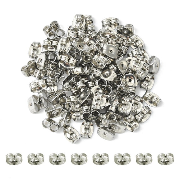 100pc 304 Stainless Steel Ear Nuts Friction Earring Backs for Stud Earrings Stainless Steel Color 6x4.5x3mm Hole: 0.8mm