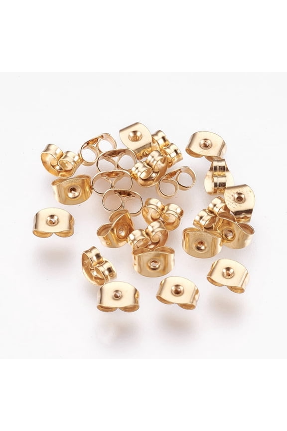 100pc 304 Stainless Steel Friction Ear Nuts Ear Locking Earring Backs for Post Stud Earrings Barrel Plating Real 24K Gold Plated 6x4x3mm Hole: 0.7mm