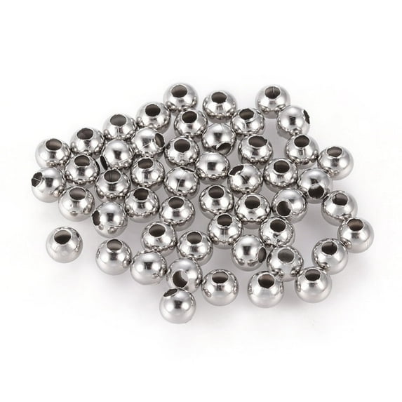 100pc 304 Stainless Steel Hollow Round Seamed Beads for Jewelry Craft Making 4x4mm Hole: 1.5mm