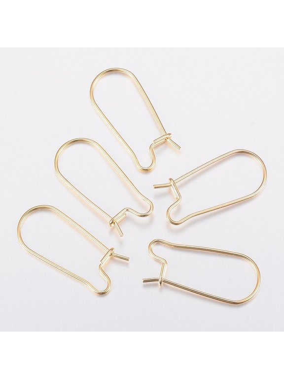 100pc 304 Stainless Steel Hoop Earring Findings Kidney Ear Wires Real 18k Gold Plated 20x9x0.8mm