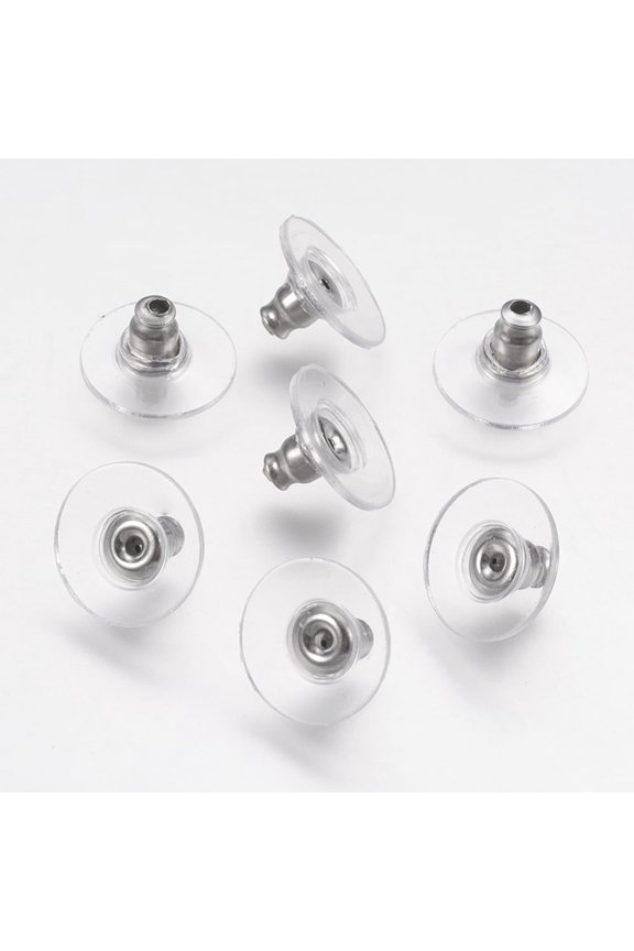 100pc 316 Surgical Stainless Steel Ear Nuts Clutch Earring Backs with Pad for Droopy Ears with Plastic Stainless Steel Color 6x11mm Hole: 0.5mm and 1mm