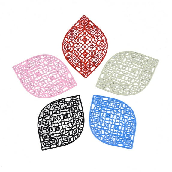 100pc 430 Stainless Steel Filigree Pendants Spray Painted Etched Metal Embellishments Leaf Mixed Color 41x28x0.5mm Hole: 1mm