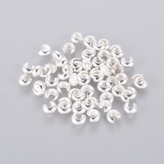 100pc 4MM Silver Color Plated Round Brass Crimp Beads Covers Jewelry Making Findings 4mm In Diameter 3mm Thick Hole: 1.5mm