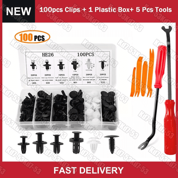 100pc + 4Tool Bumper Clips Auto Car Hole Plastic Rivets Fastener Fender Push Pin