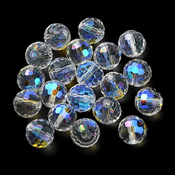 100pc AB Color Plated Glass Beads Faceted Round Ghost White 10x9mm Hole: 1.5mm
