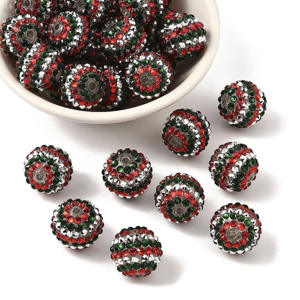 100pc AB-Color Resin Rhinestone Round Beads with Acrylic Beads Inside Green 20mm Hole: 2~2.5mm