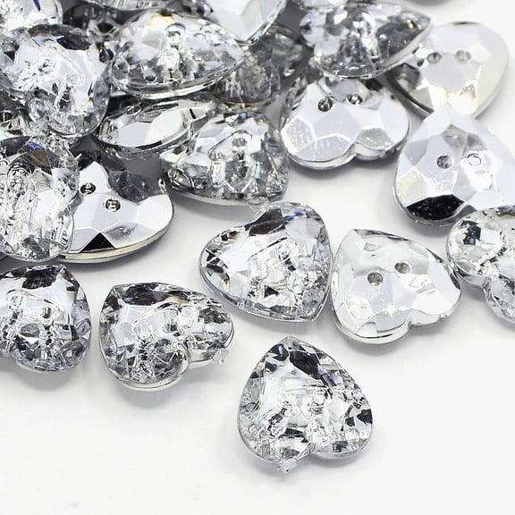 100pc Acrylic Rhinestone Buttons 2-Hole Faceted Heart Crystal 13x13x4mm Hole: 1mm