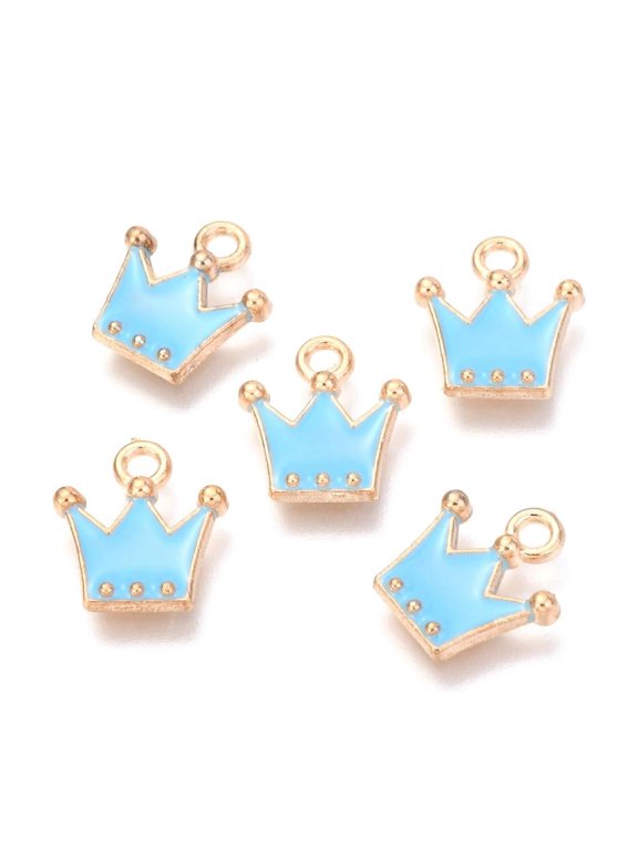 100pc Alloy Charms Cadmium Free & Lead Free with Enamel Crown Light Gold Pale Turquoise 11.5x10.5x2mm Hole: 1.5mm