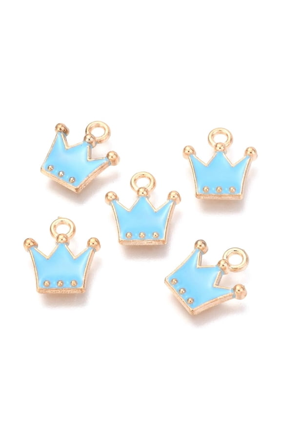 100pc Alloy Charms Cadmium Free & Lead Free with Enamel Crown Light Gold Pale Turquoise 11.5x10.5x2mm Hole: 1.5mm