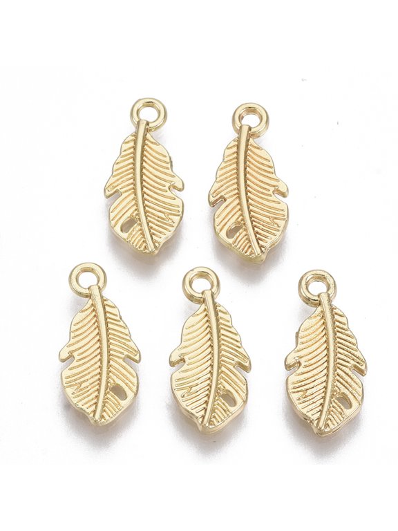 100pc Alloy Charms Feather Light Gold 14.5x7x1.5mm Hole: 1.2mm
