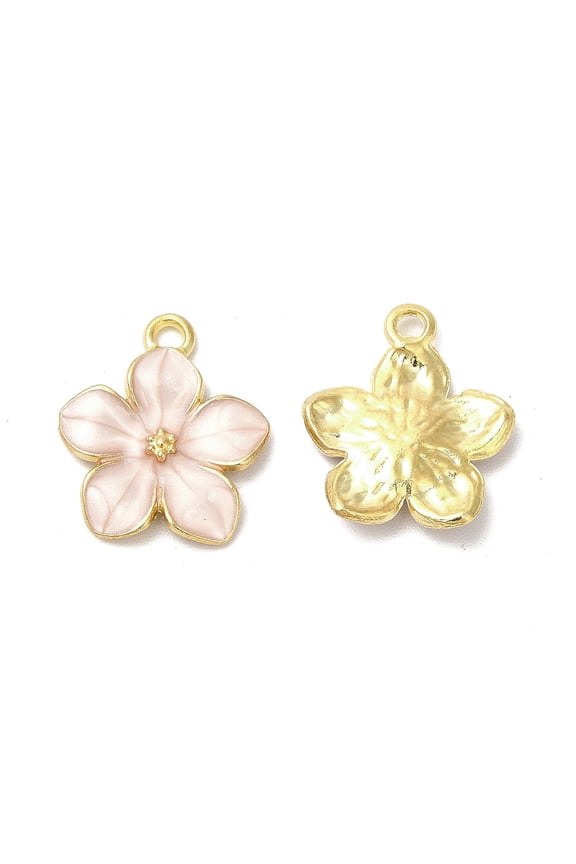 100pc Alloy Enamel Pendants Cadmium Free & Nickel Free & Lead Free Golden Flower Charm Pink 16x14x2.4mm Hole: 1.5mm