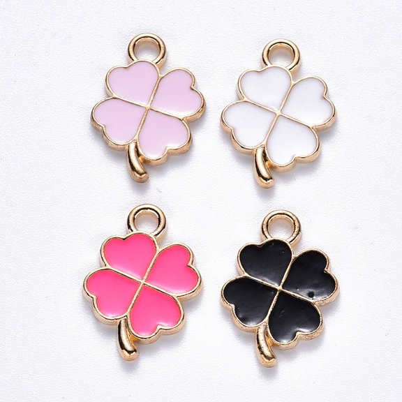 100pc Alloy Enamel Pendants Clover Light Gold Mixed Color 18x12x2mm Hole: 2mm