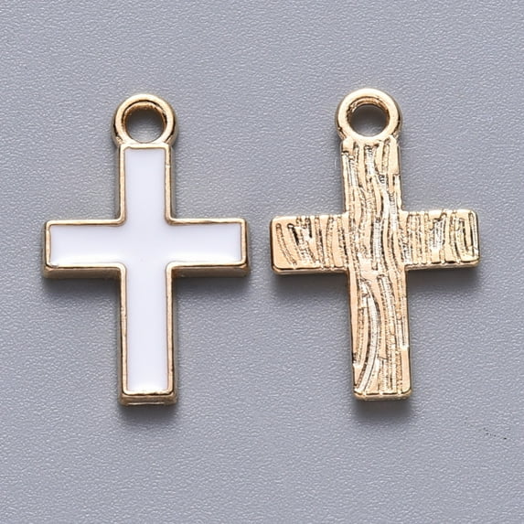 100pc Alloy Enamel Pendants Cross Light Gold White 16x10x1mm Hole: 1.6mm