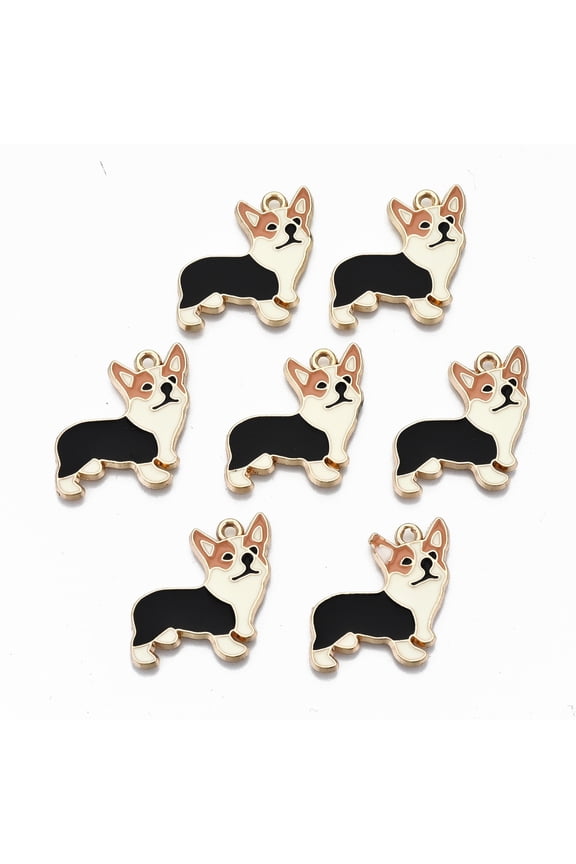 100pc Alloy Enamel Pendants Free & Nickel Free & Lead Free Peru Corgi Dog Golden Cadmium 23x23x1.5mm Hole: 1.6mm