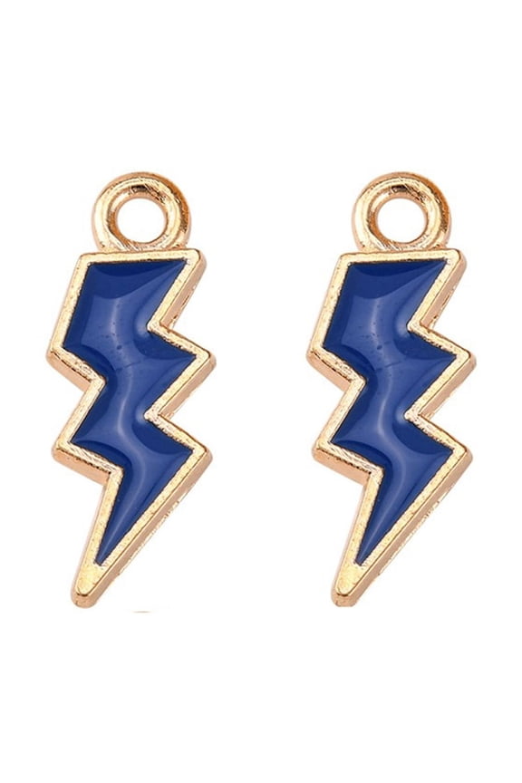 100pc Alloy Enamel Pendants Lightning Bolt Light Gold Dark Blue 20x7x1.5mm Hole: 2mm