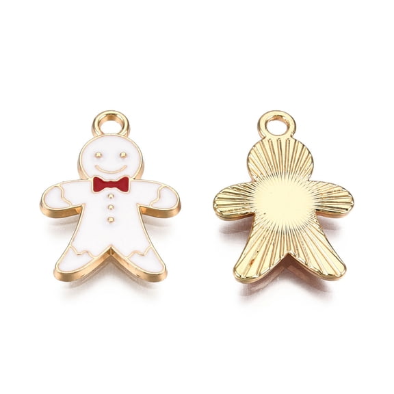100pc Alloy Enamel Pendants for Christmas Light Gold Gingerbread Man White 20.5x14x2mm Hole: 2mm
